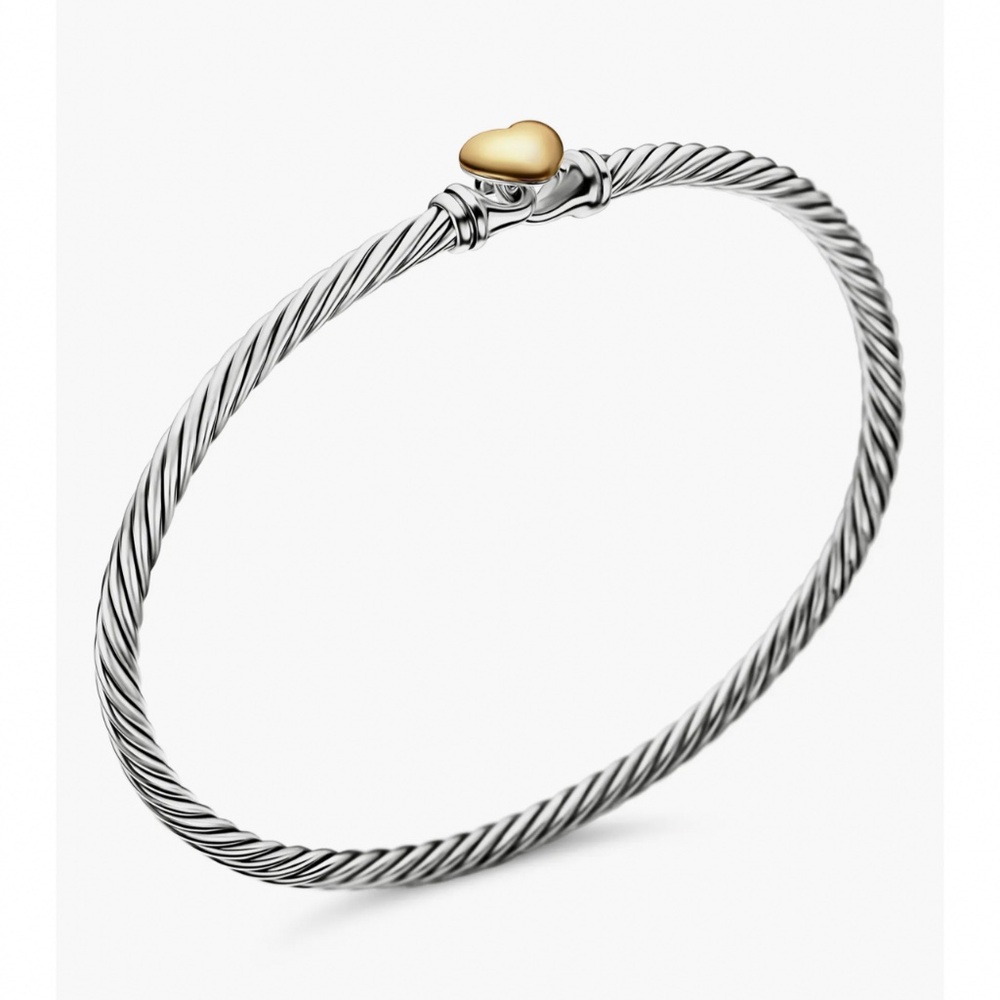 David Yurman Two-Tone Cable Bracelet with Gold Heart Accent - Picture 2 of 6